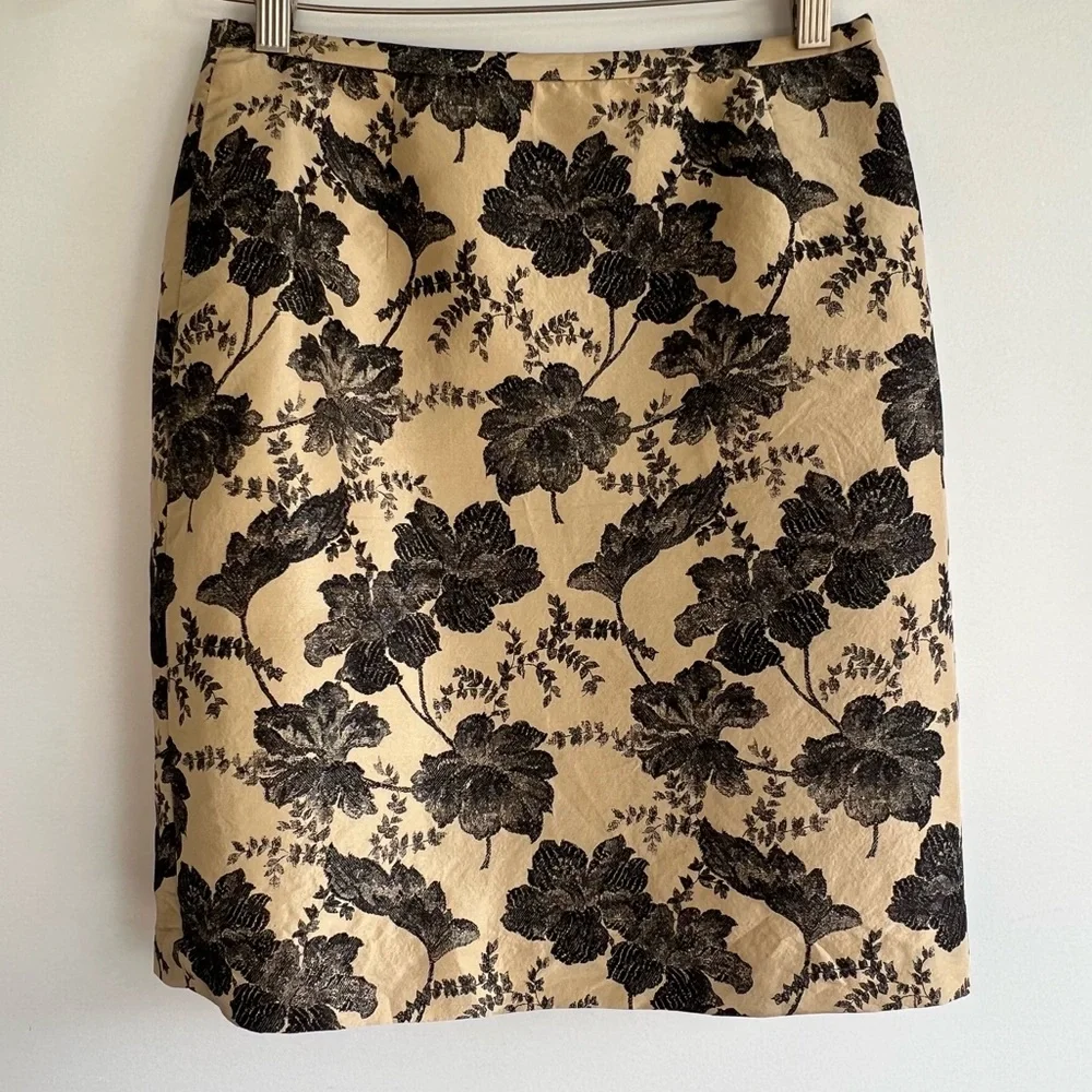 Ann Taylor 100% Silk Gold Black Floral Brocade Mini Skirt Evening‎ Party 4